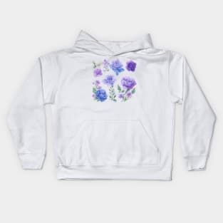 Nature's Symphony Roses - Delicate Purple and Blue Watercolor Flowers Kids Hoodie